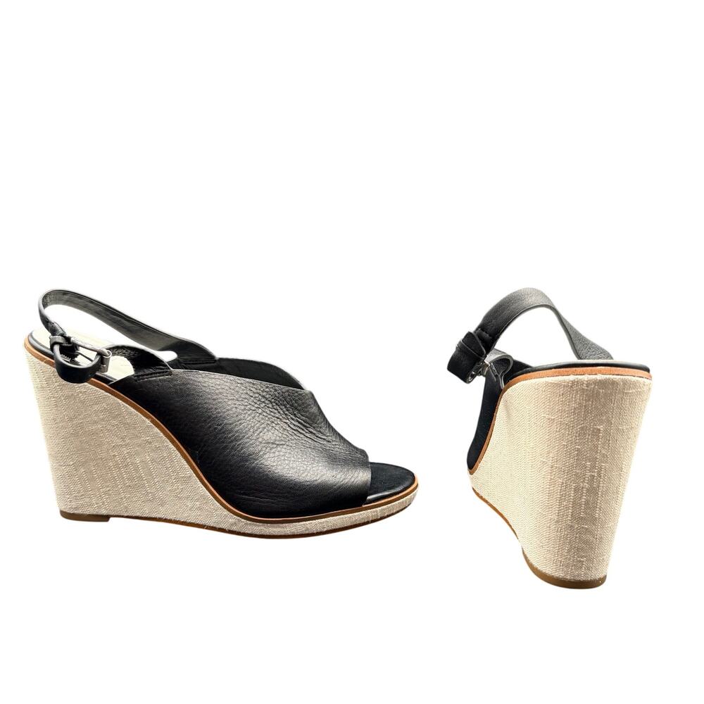 1.STATE Genna Black Leather Slingback Wedge Sandals Women’s 10M